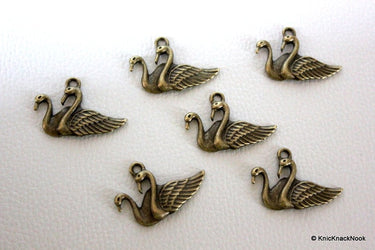 6 x Zinc Alloy Bronze Tone Swan Charms Pendants 30mmx20mm